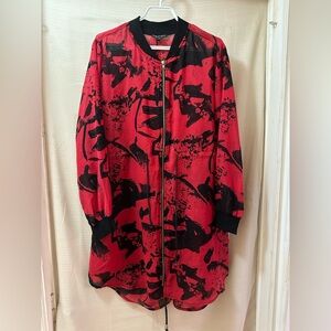 Thread Story Red Black Sheer Cover Up Dress Adjustable Waist Resort 1X Beach